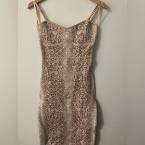 BCBG Snakeskin Print Bodycon Dress in Beige
